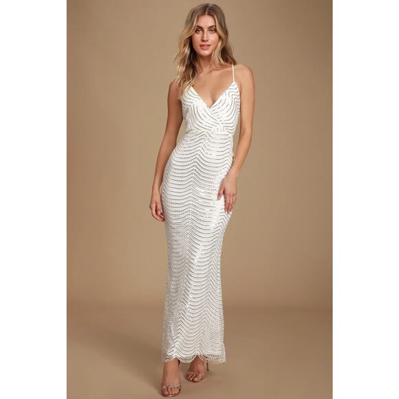 Lulus Bridal Yolanda White Sequin Sleeveless Maxi Dress Size S Sleeveless Formal - Picture 2 of 9